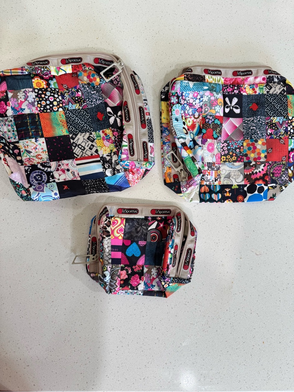 LeSportsac Patchwork Cosmetic Trio Pouches - Multicolor Print includes all three